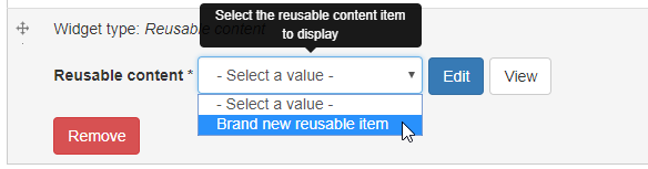 reusable content widget - item selection