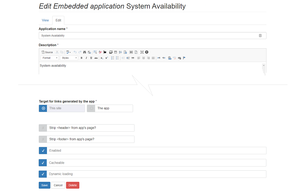 embedded app configuration screen with dynamic loading option selected