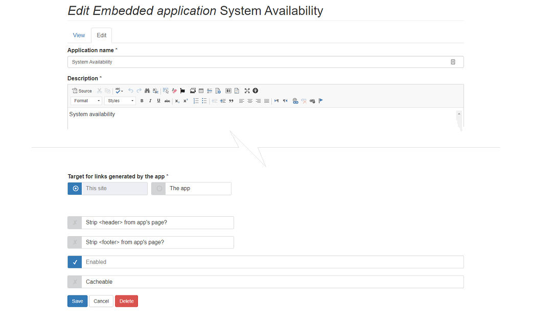 embedded app configuration screen